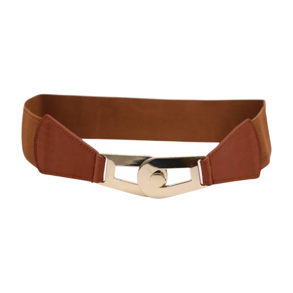 Women Brown Elastic Skinny Waistband Hip Waist Belt Gold Metal Buckle S M z046 - Picture 11 of 13